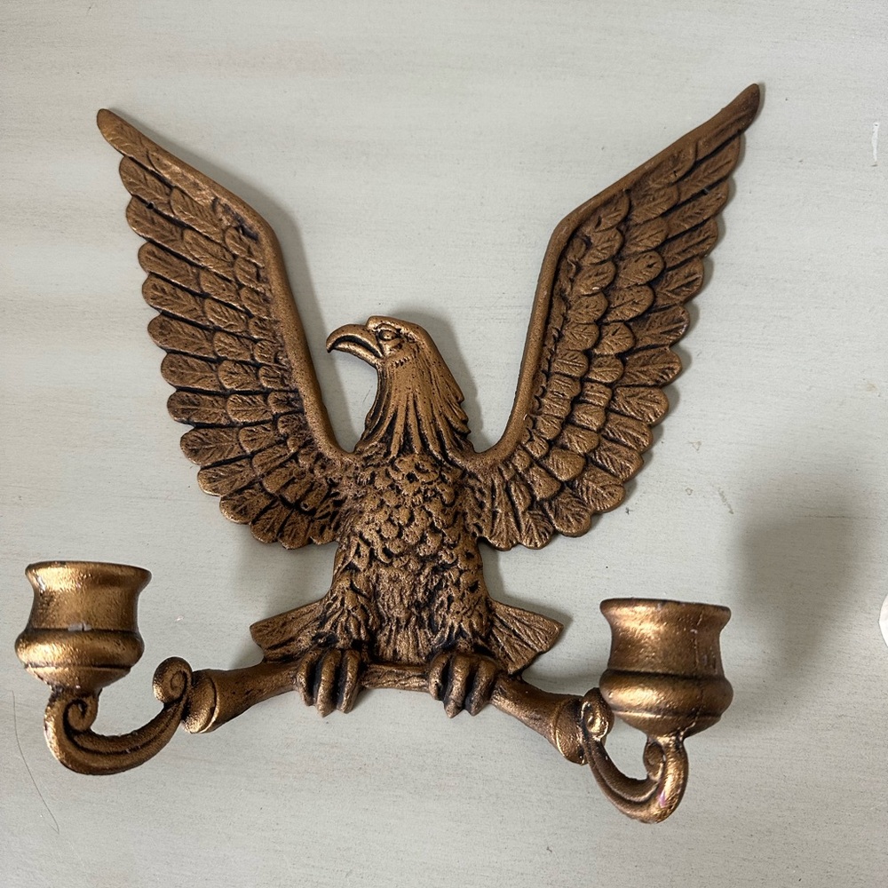 Vintage American Eagle brass metal wall sconce Americana